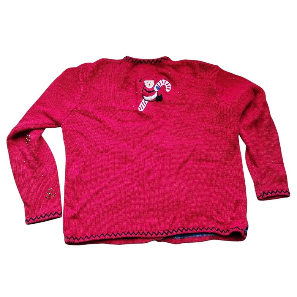 Vintage Christmas Cardigan Sweater Size M Santa Claus Tree Embellished Retro - Picture 2 of 12